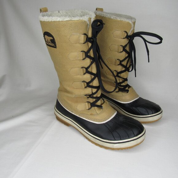 Sorel TIVOLI II HIGH Winter Boots Beige Black Women's 8 - Picture 2 of 9